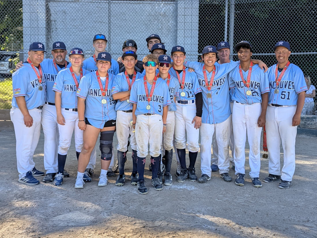 VMB 15U AA Blue holding medals after winning the Steven Dodd Memorial Tournament.